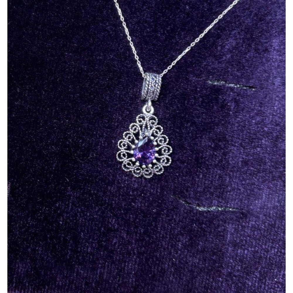 925 Sterling Silver Turkish Filigree Necklace for Women, NEW,HandmadeGift